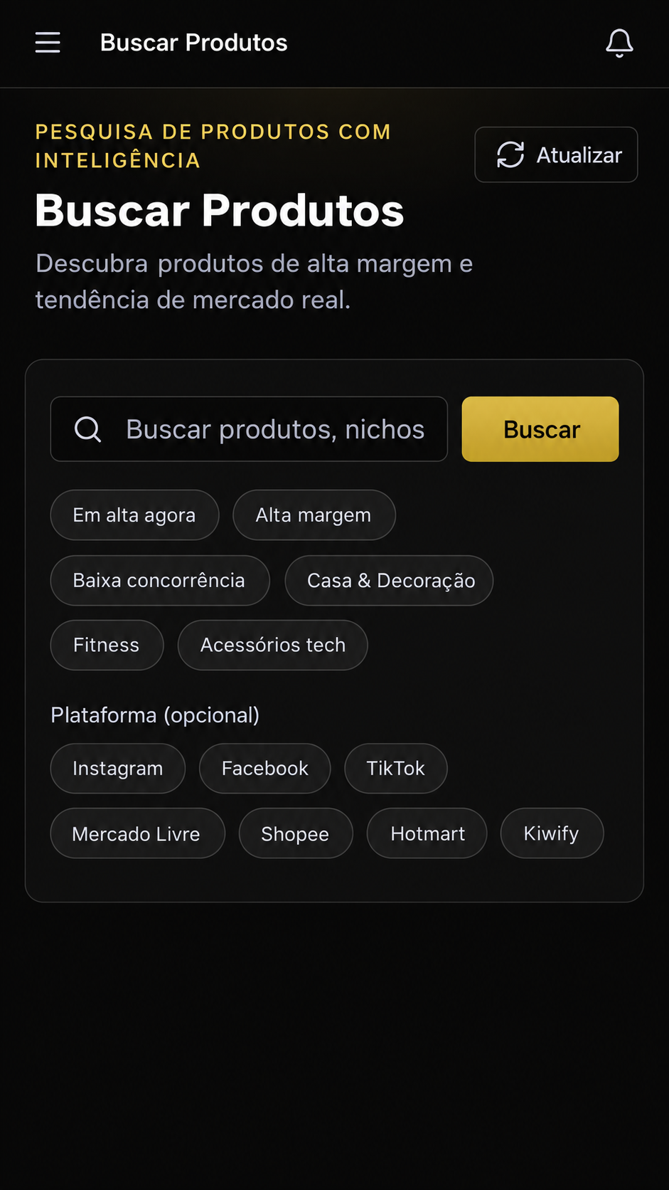 Tela Buscar Produtos, recriada em alta definição