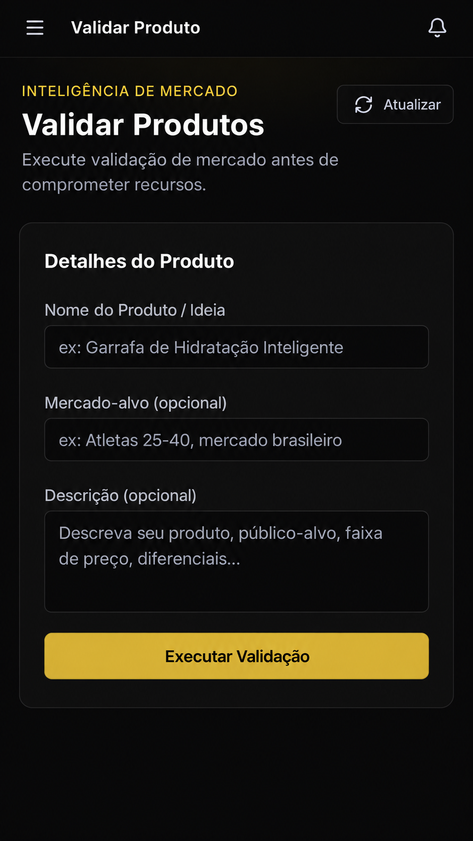 Tela Validar Produtos, recriada em alta definição